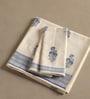 Hand Block Printed 100% Pure Cotton Floral Offwhite & Blue 240 GSM Super Absorbent 2 Hand & 1 Bath Towel Set