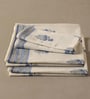Hand Block Printed 100% Pure Cotton Floral Offwhite & Blue 240 GSM Super Absorbent 2 Hand & 2 Bath Towel Set