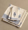 Hand Block Printed 100% Pure Cotton Floral Offwhite & Blue 240 GSM Super Absorbent 2 Hand & 2 Bath Towel Set