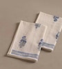 Hand Block Printed 100% Pure Cotton Floral Offwhite & Blue 240 GSM Super Absorbent 2 Hand Towels