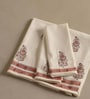 Hand Block Printed 100% Pure Cotton Floral Offwhite & Peach 240 GSM Super Absorbent 2 Hand & 1 Bath Towel Set