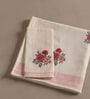 Hand Block Printed 100% Pure Cotton Floral Offwhite & Pink 240 GSM Super Absorbent 1 Hand & 1 Bath Towel Set