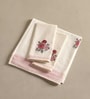 Hand Block Printed 100% Pure Cotton Floral Offwhite & Pink 240 GSM Super Absorbent 2 Hand & 1 Bath Towel Set