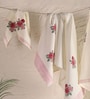 Hand Block Printed 100% Pure Cotton Floral Offwhite & Pink 240 GSM Super Absorbent 2 Hand & 1 Bath Towel Set