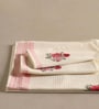 Hand Block Printed 100% Pure Cotton Floral Offwhite & Pink 240 GSM Super Absorbent 2 Hand & 1 Bath Towel Set