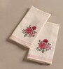 Hand Block Printed 100% Pure Cotton Floral Offwhite & Pink 240 GSM Super Absorbent 2 Hand Towels