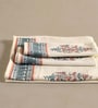 Hand Block Printed 100% Pure Cotton Floral Peach & Teal 240 GSM Super Absorbent 1 Hand & 1 Bath Towel Set