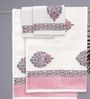 Hand Block Printed 100% Pure Cotton Floral Pink 240 GSM Super Absorbent  2 Hand & 2 Bath Towel Set  Towel Set