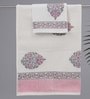 Hand Block Printed 100% Pure Cotton Floral Pink 240 GSM Super Absorbent 1 Hand and 1 Bath Towel Set