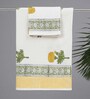 Hand Block Printed 100% Pure Cotton Floral Yellow 240 GSM Super Absorbent 1 Hand & 1 Bath Towel Set