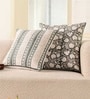 Hand Block Printed Cotton in Striped Charcoal and Off White (18x18inches) Cushion Covers