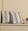 Hand Block Printed Cotton in Striped Charcoal and Off White Set of 2 (18x18inches) Cushion Covers