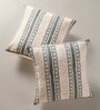 Hand Block Printed Cotton in Striped Charcoal and Off White Set of 2 (18x18inches) Cushion Covers