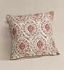 Hand Block Printed Cotton Ivory and Rust Set of 2 (18x18inches) Cushion Covers