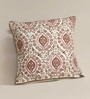 Hand Block Printed Cotton Ivory and Rust Set of 2 (18x18inches) Cushion Covers