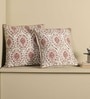 Hand Block Printed Cotton Ivory and Rust Set of 2 (18x18inches) Cushion Covers