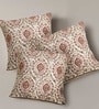 Hand Block Printed Cotton Ivory and Rust Set of 3 (18x18inches) Cushion Covers