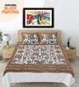 Purple Hand Block Printed Floral Kalamkari Queen Double Size Cotton Bedsheet With 2 Pillowcovers