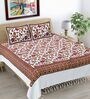 Pink Hand Block Printed Floral Kalamkari Queen Double Size Cotton Bedsheet With 2 Pillowcovers