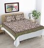 Green Hand Block Printed Floral Kalamkari Queen Double Size Cotton Bedsheet With 2 Pillowcovers