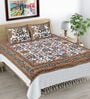 Purple Hand Block Printed Floral Kalamkari Queen Double Size Cotton Bedsheet With 2 Pillowcovers