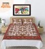 Red Hand Block Printed Floral Kalamkari Queen Double Size Cotton Bedsheet With 2 Pillowcovers