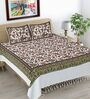 Green Hand Block Printed Floral Kalamkari Queen Double Size Cotton Bedsheet With 2 Pillowcovers