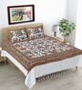 Purple Hand Block Printed Floral Kalamkari Queen Double Size Cotton Bedsheet With 2 Pillowcovers