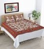 Red Hand Block Printed Floral Kalamkari Queen Double Size Cotton Bedsheet With 2 Pillowcovers