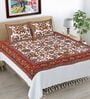 Red Hand Block Printed Floral Kalamkari Queen Double Size Cotton Bedsheet With 2 Pillowcovers