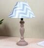 Hand Carved Classic Mangowood Table Lamp With Maze Print Satin Shade