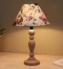 Hand Carved Classic Mangowood Table Lamp With Cobra Saffron Print Satin Shade