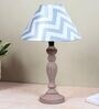 Hand Carved Classic Mangowood Table Lamp With Maze Print Satin Shade