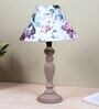 Hand Carved Classic Mangowood Table Lamp With Cobra Saffron Print Satin Shade