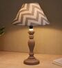 Hand Carved Classic Mangowood Table Lamp With Maze Print Satin Shade