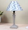 Hand Carved Equine Mangowood Table Lamp With Maze Print Satin Shade