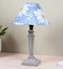 Hand Carved Equine Mangowood Table Lamp With Narcissue Floral Print Satin Shade