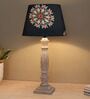Hand Carved Ilumista Mangowood Table Lamp With French Floral Print Satin Shade