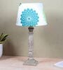 Hand Carved Ilumista Mangowood Table Lamp With Dahlia Floral Print Satin Shade