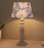 Hand Carved Ilumista Mangowood Table Lamp With Narcissue Floral Print Satin Shade