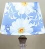 Hand Carved Ilumista Mangowood Table Lamp With Narcissue Floral Print Satin Shade