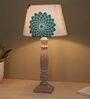 Hand Carved Ilumista Mangowood Table Lamp With Dahlia Floral Print Satin Shade