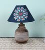 Hand Carved Mangowood Table Lamp With French Floral Print Satin Shade