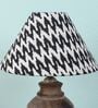 Hand Carved Mangowood Table Lamp With Chevron Print Satin Shade