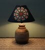 Hand Carved Mangowood Table Lamp With French Floral Print Satin Shade