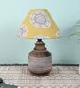Hand Carved Mangowood Table Lamp With Mandala Print Satin Shade