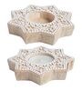 Hand-Carved Star Brown Colour Mdf (Set Of 4) T-Light Candle Holder Blocks