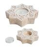 Hand-Carved Star Brown Colour Mdf (Set Of 4) T-Light Candle Holder Blocks