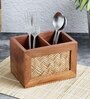 Hand Crafted  Acacia Wood Chatai Two Sections Spoon Holderor Cutlery Holderor Kitchen Caddy