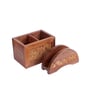 Hand Crafted Acacia Wood Chatai Cutlery & Tissue Holder Set
